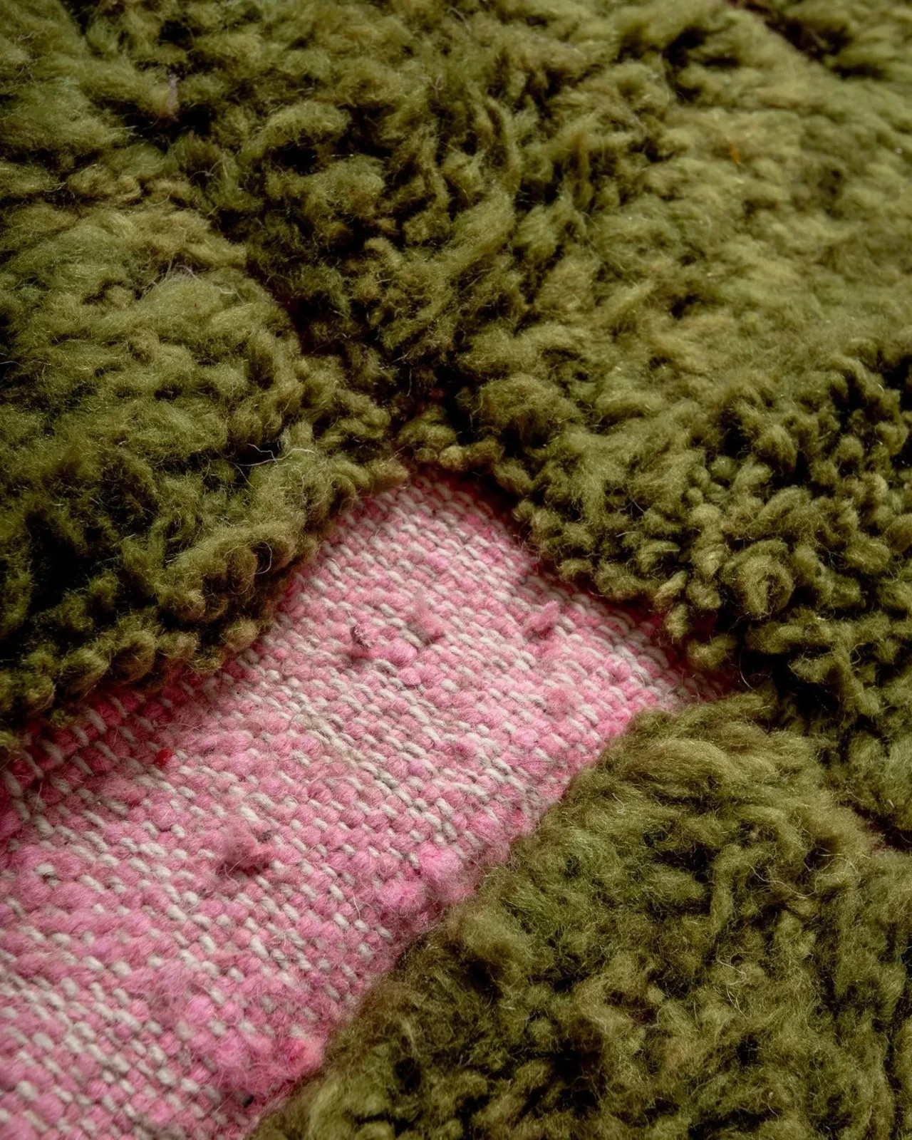 Moroccan Berber Beni Ourain Wool Rug Color Pink Green Design Area Carpet Rug gallery