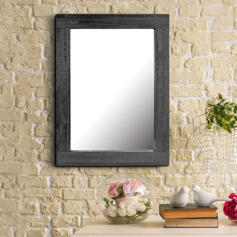 Stonebriar 24" x 18" Rectangle Black Wood Frame Wall Mirror with Attached Han... gallery