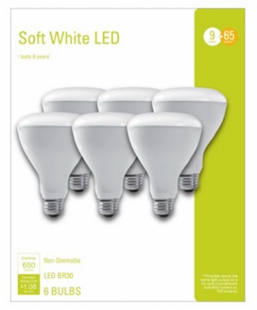 LED Reflector Flood Light, BR30, Soft White, 650 Lumens, 9-Watts, 6-Pk.