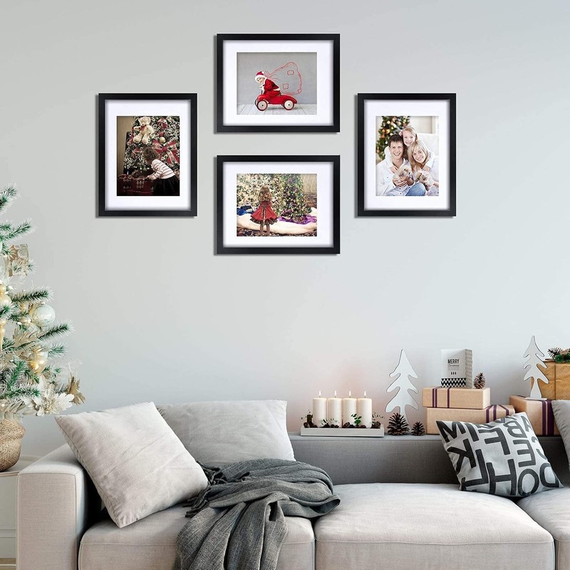 Black Solid Wood Picture Frames 4 PCS - 11x14 & 5x7 for Table or Wall Display gallery