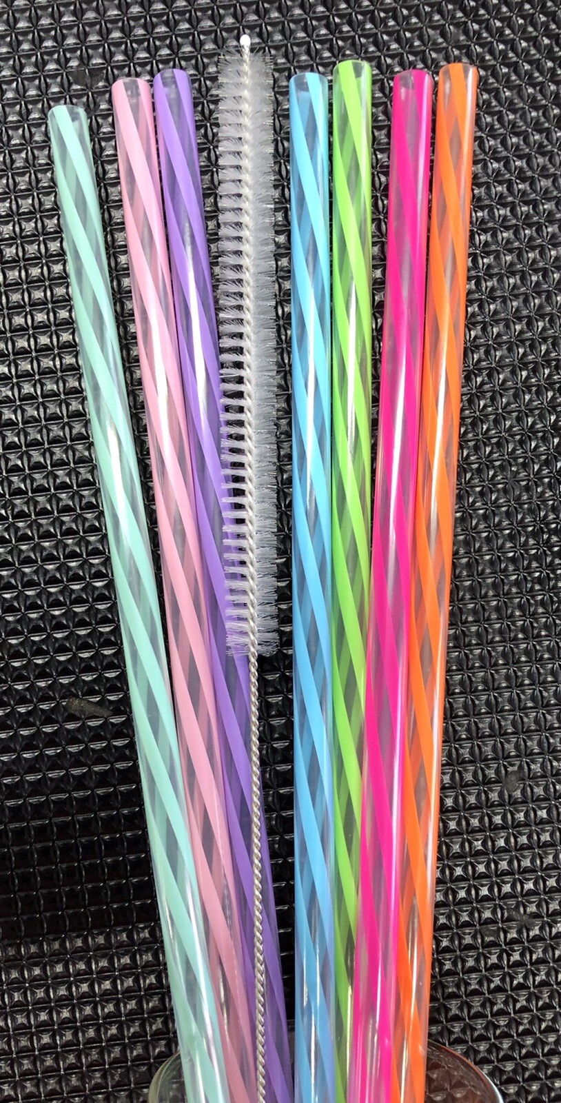 7 - 11" Reusable Straws Swirly Colored Plastic Acrylic NO RINGS + Cleaning Brush gallery