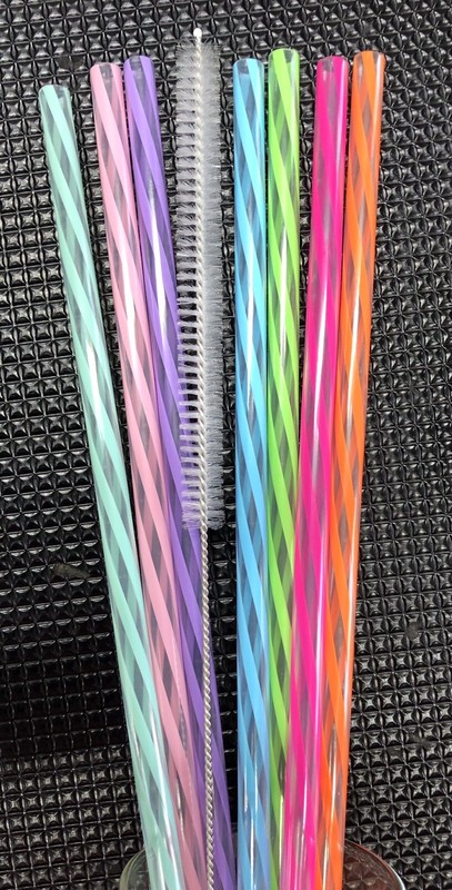 7 - 11" Reusable Straws Swirly Colored Plastic Acrylic NO RINGS + Cleaning Brush gallery