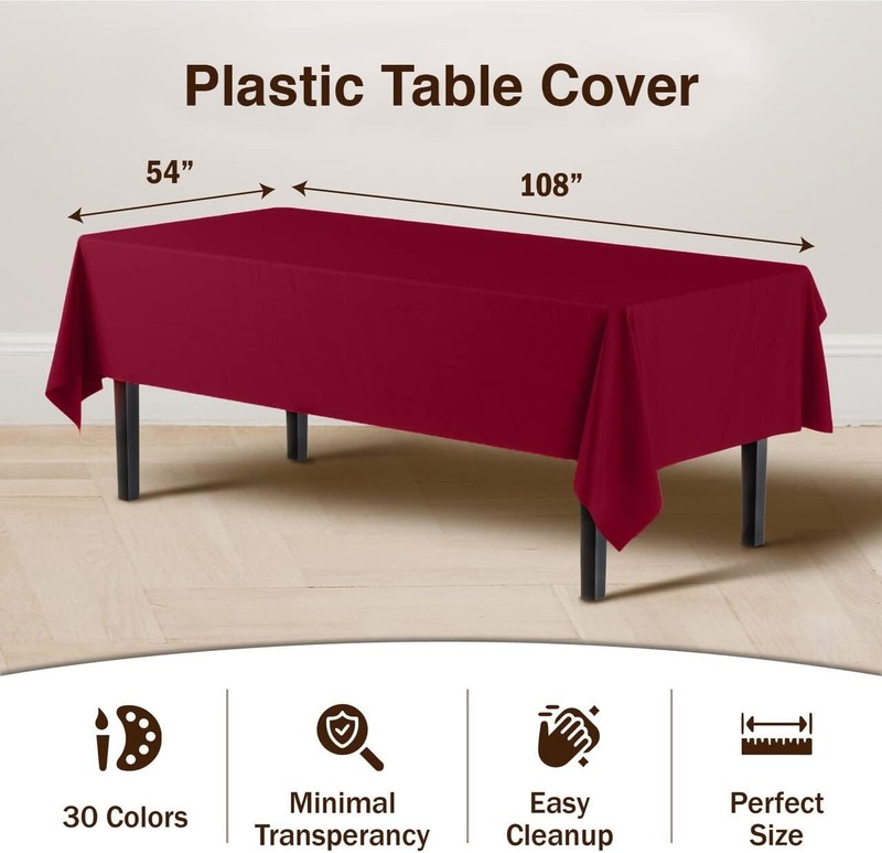 Exquisite Party Solids 6-Pack Premium Plastic Tablecloth 54In. X 108In- Burgundy gallery