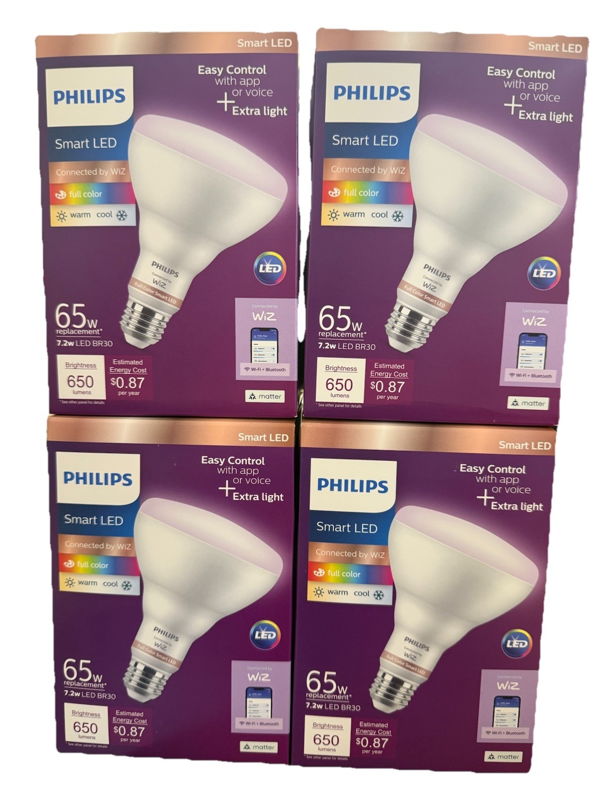 4 Pack Philips Smart LED BR30 Light Bulb 65W Equivalent Wi-Fi Color 7.2BR30 gallery
