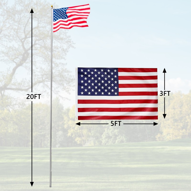 20 FT Sectional Flag Pole Kit Extra Thick Aluminum Flagpole with 1 Flag 2 Rope gallery