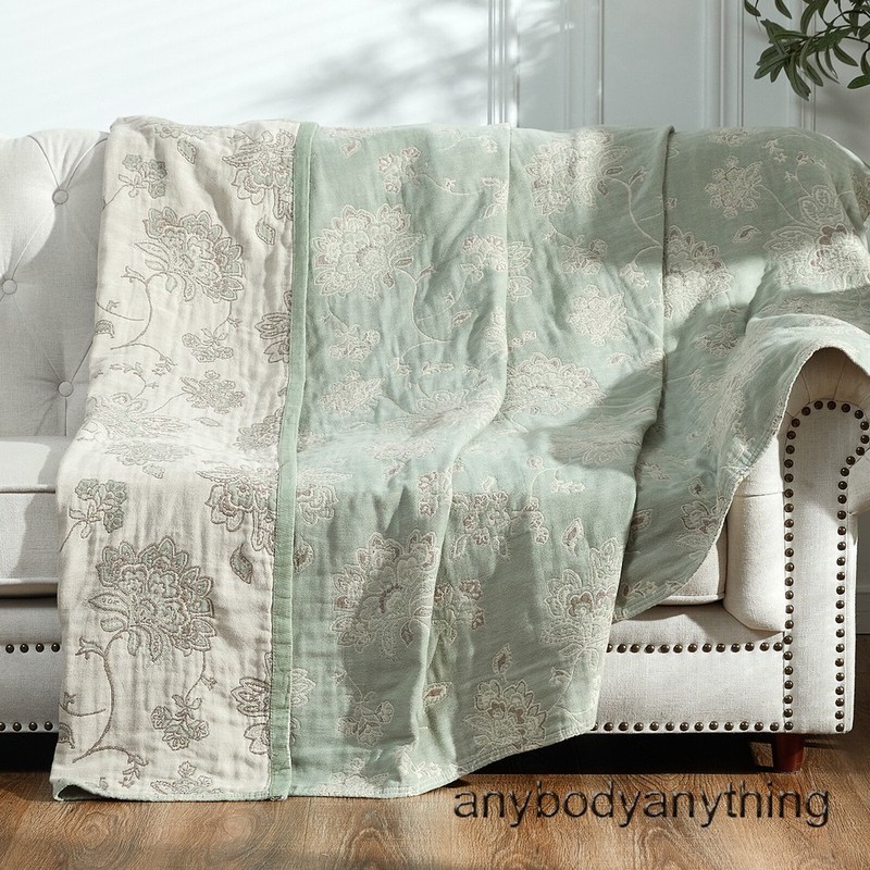 100% Cotton Throw Blanket for Couch 5 Layer Floral Embroidered Blanket 80"X90" gallery