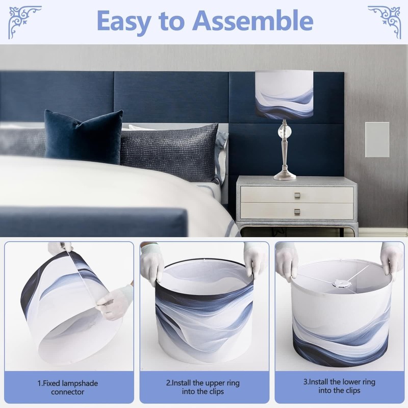 2 PCS Blue Waves Ocean Fabric Drum Lamp Shade E26 Base Fits 13x13x10 Inch gallery