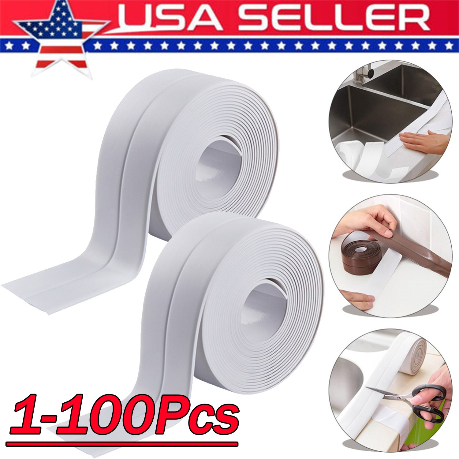 10.5FT PVC Self Adhesive Caulk Sealing Strip Tape For Kitchen Wall Sink Toilet gallery