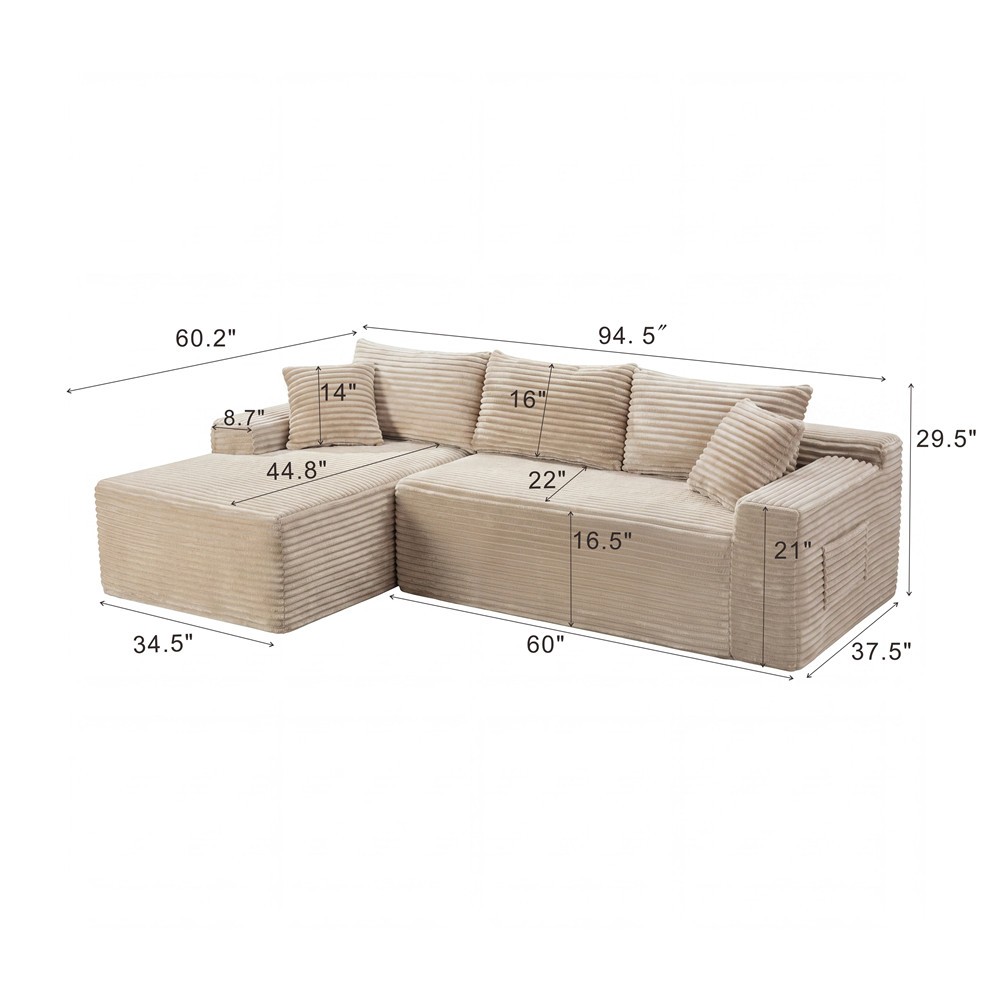 Sectional Sofa Couch with Left Chaise,3 Seater Sofa Modular Boneless Sofa Lounge