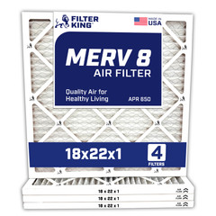 Filter King 18x22x1 Air Filter 4-PACK MERV 8 Actual Size 17.5 x 21.5 x .75″