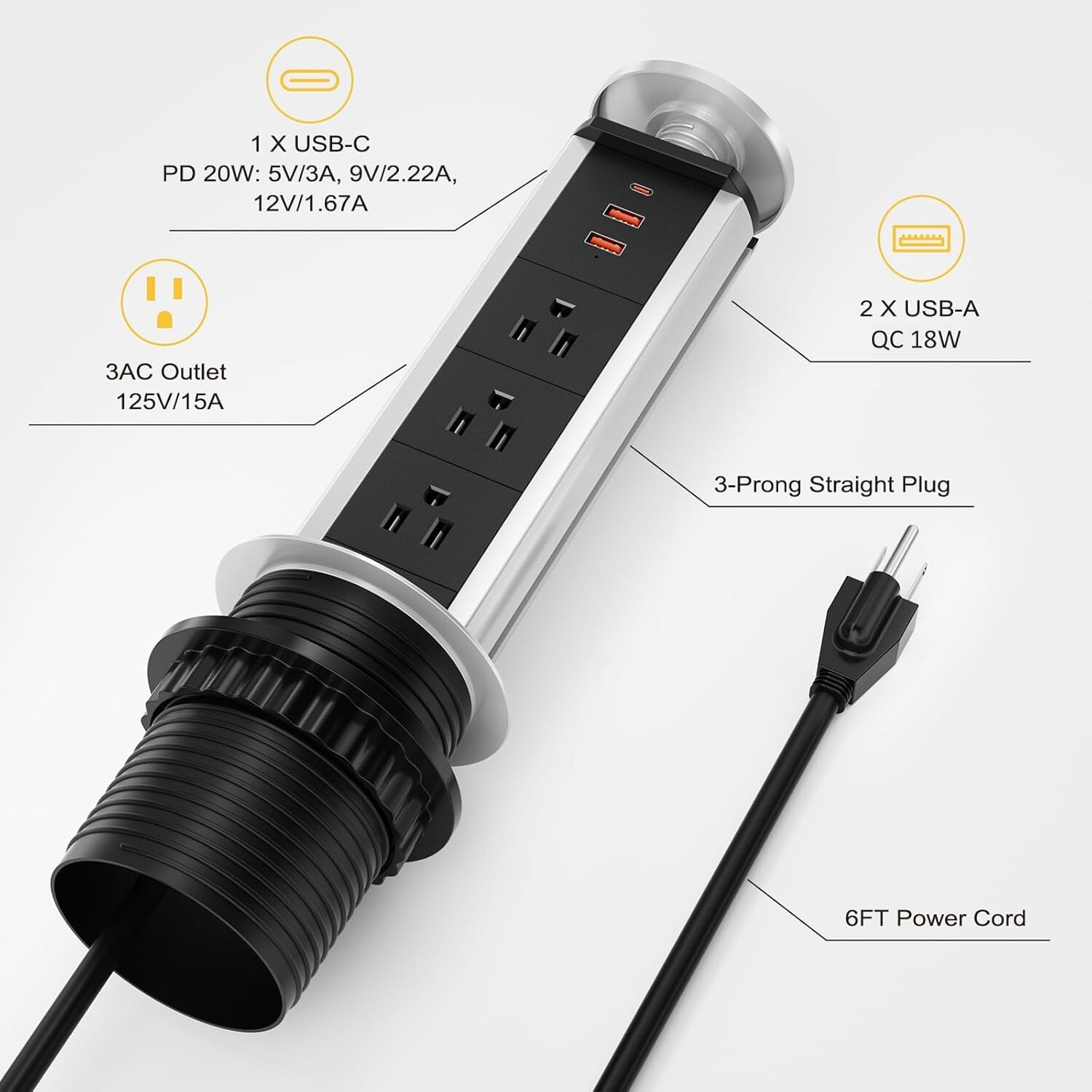 Pop Up Outlet For Countertop Pop Up Socket With 3 Ac Outlets And 2 Usba & 1 Pd 2 gallery
