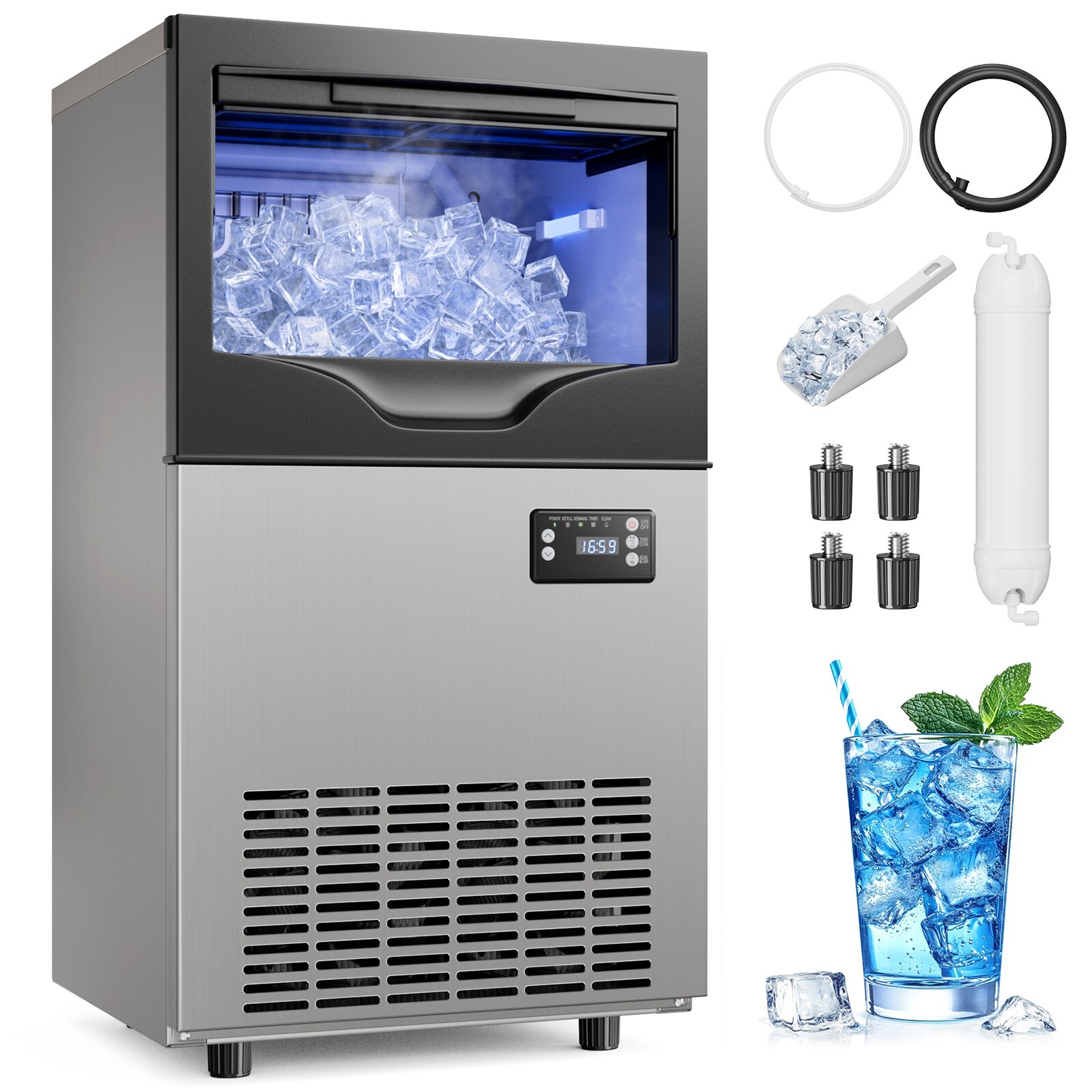 Commercial Ice Maker Machine,100lbs/24H Stainless Steel,33 Lbs Storage Capacity gallery