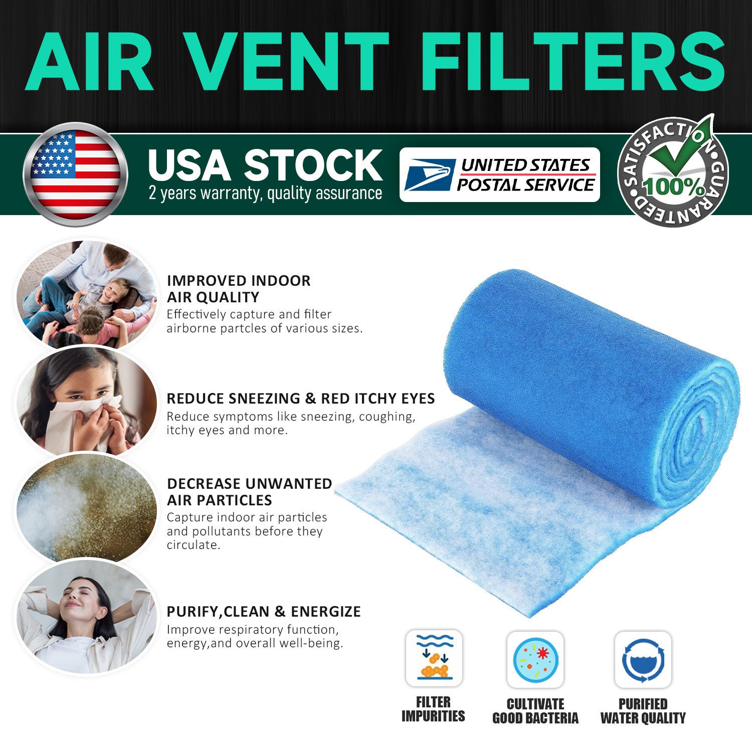 Easy to cut 30cm * 355cm ventilation filter for ponds, non-woven polyester fiber gallery