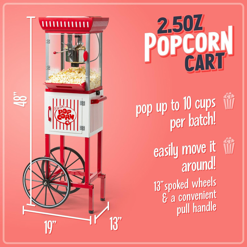 Popcorn Maker Machine - Professional Cart with 2.5 Oz Kettle Makes up to 10 Cups gallery