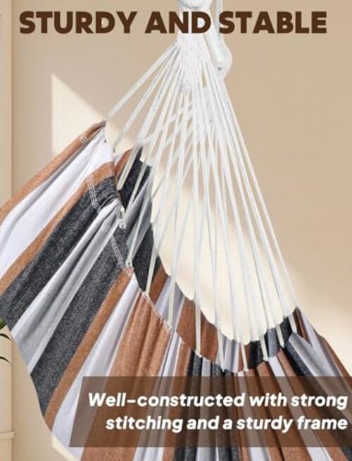 Hammock Chair Hanging Swing Max 500 Lbs 2 Cushions 130x100cm Brown Stripes gallery