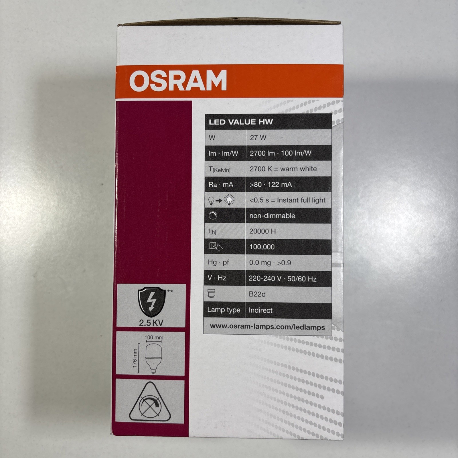 Osram High Watt 27W LED Light Globe Bulb Warm White 2700K BC 2700Lm - AC24178 gallery