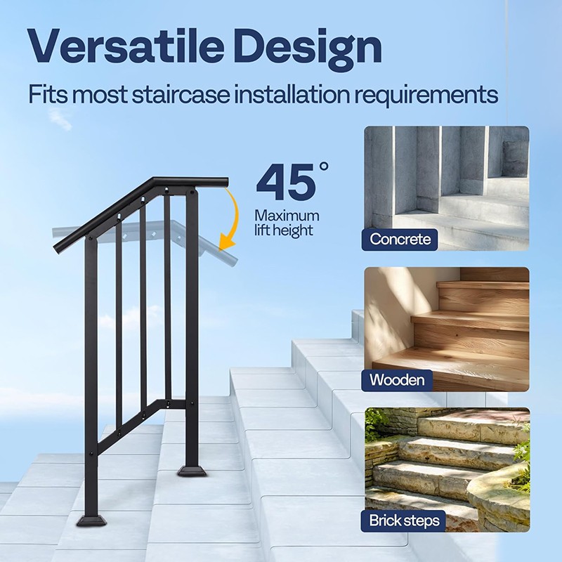 2Pack 2 Step Galvanized Steel Step Handrail Stair Railing Outdoor Deck Hand Rail gallery