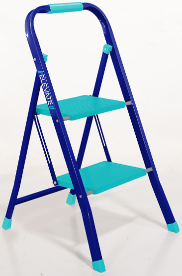 NEW Elevate by Kent Folding 2-Step Step Stool Blue Aqua Steel Frame 30003 gallery