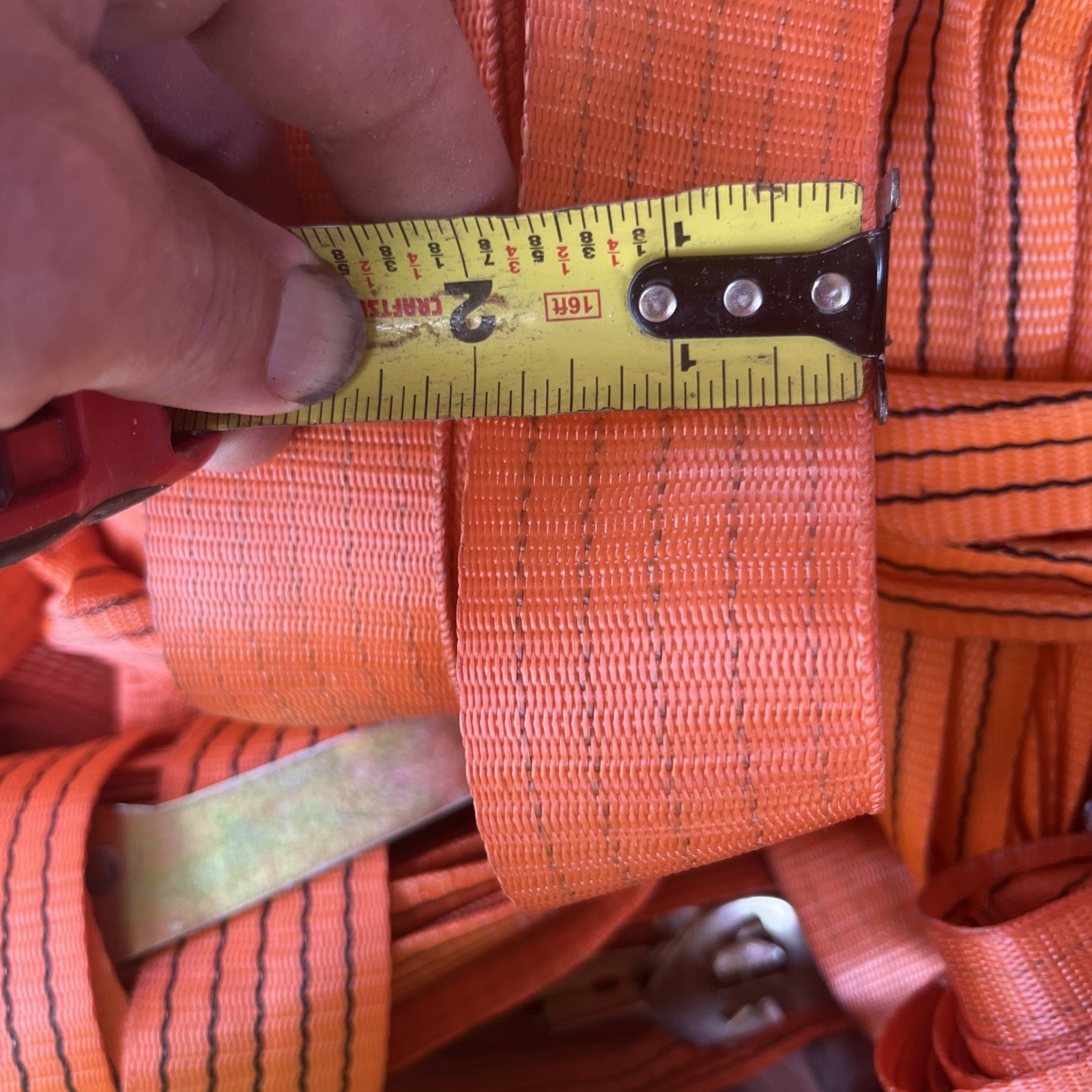 Ratchet straps. 8 pack. No hooks. Used once. 2”x~15-30’ (at least 15’) gallery