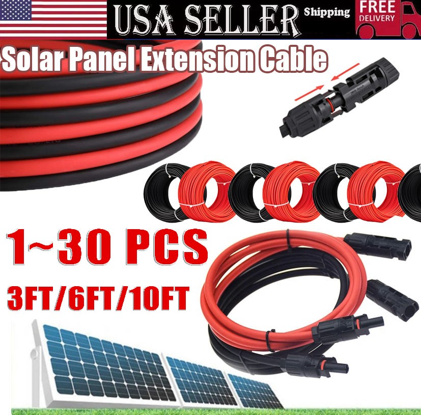 Black+Red 10 AWG Solar Panel Extension Cable Silicone Flexible Wire Connectors gallery