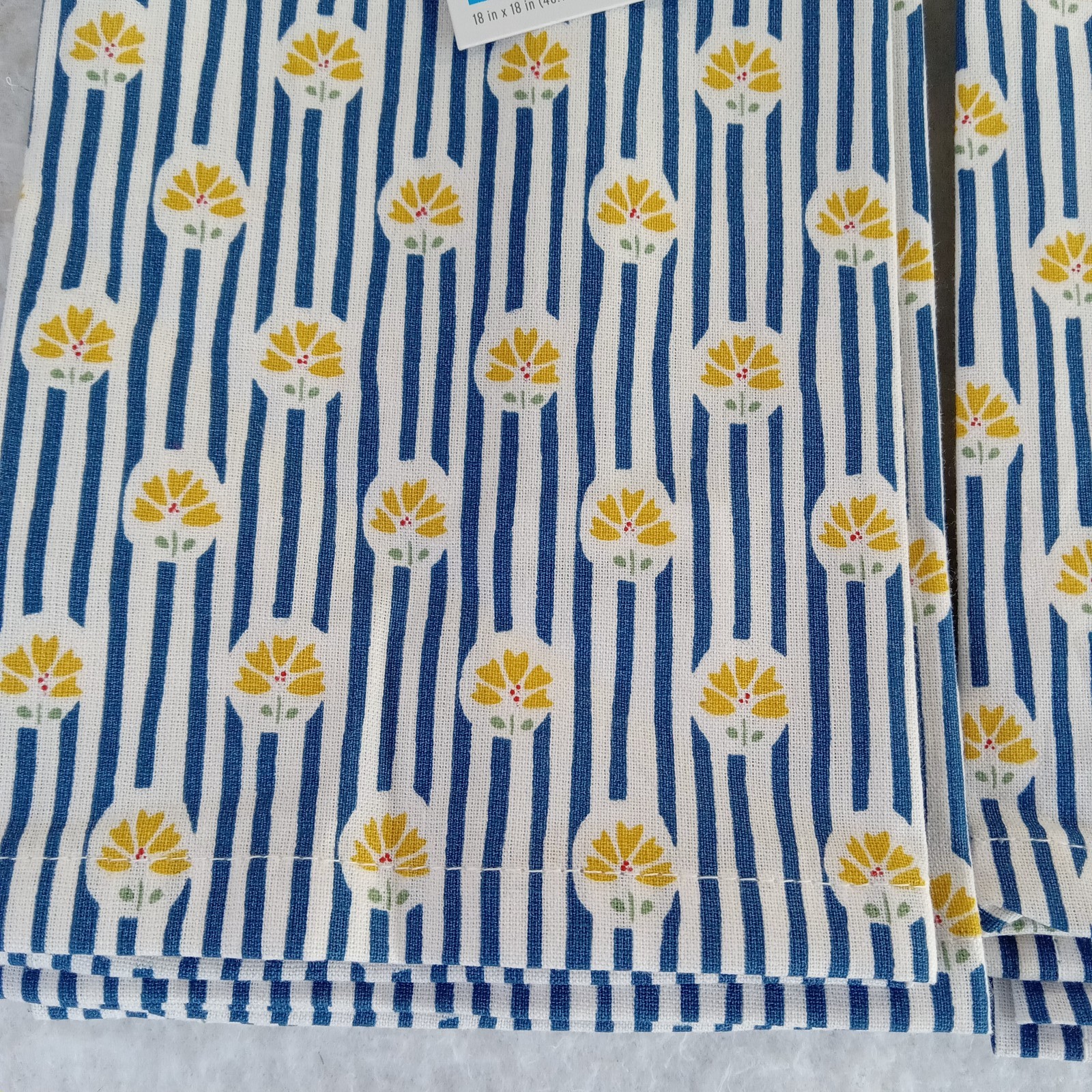 Room Essentials Blue Stripe Yellow Floral Napkins 18" x 18" Set of 4 - 2 2pks gallery