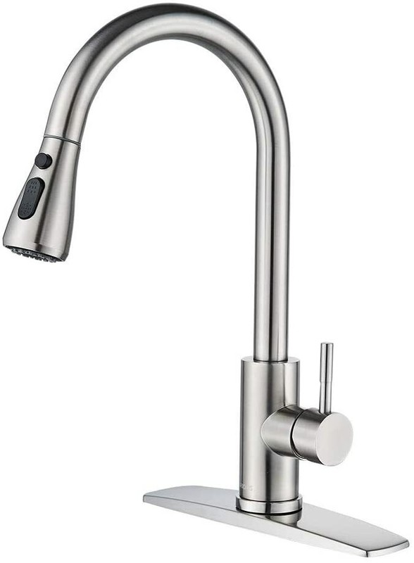 Kitchen Faucet Pull Down Sprayer Swivel Spout 3 Holes Brushed Nickel Mixer Tap gallery