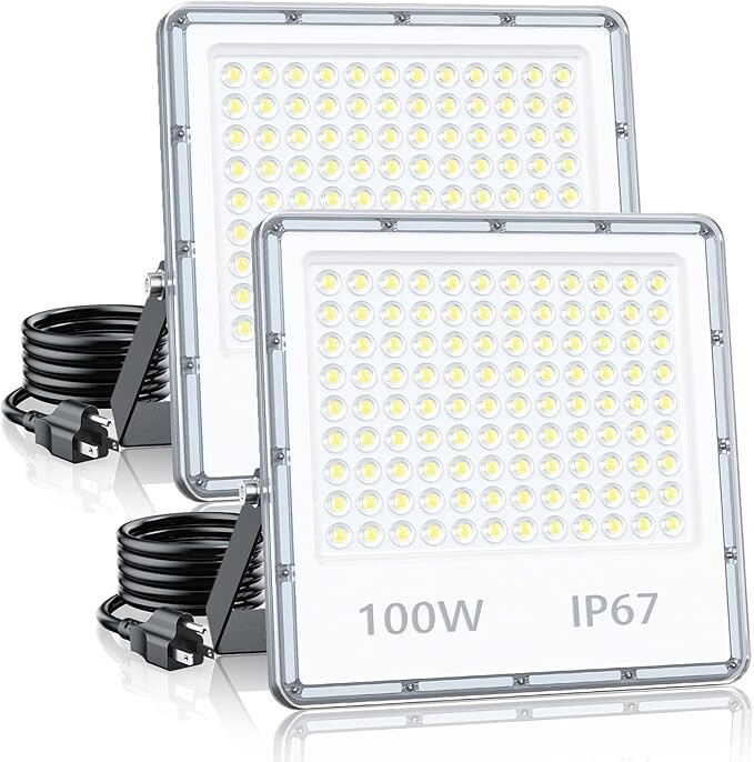 2 Pack led Flood Light Plug in Exterior Security Outdoor for Stadium Yard Garden gallery