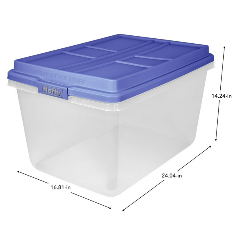 Hefty 72 Qt. Clear Plastic Storage Bin with Blue HI-RISE Lid, 6 Pack, FREE SHIPP gallery