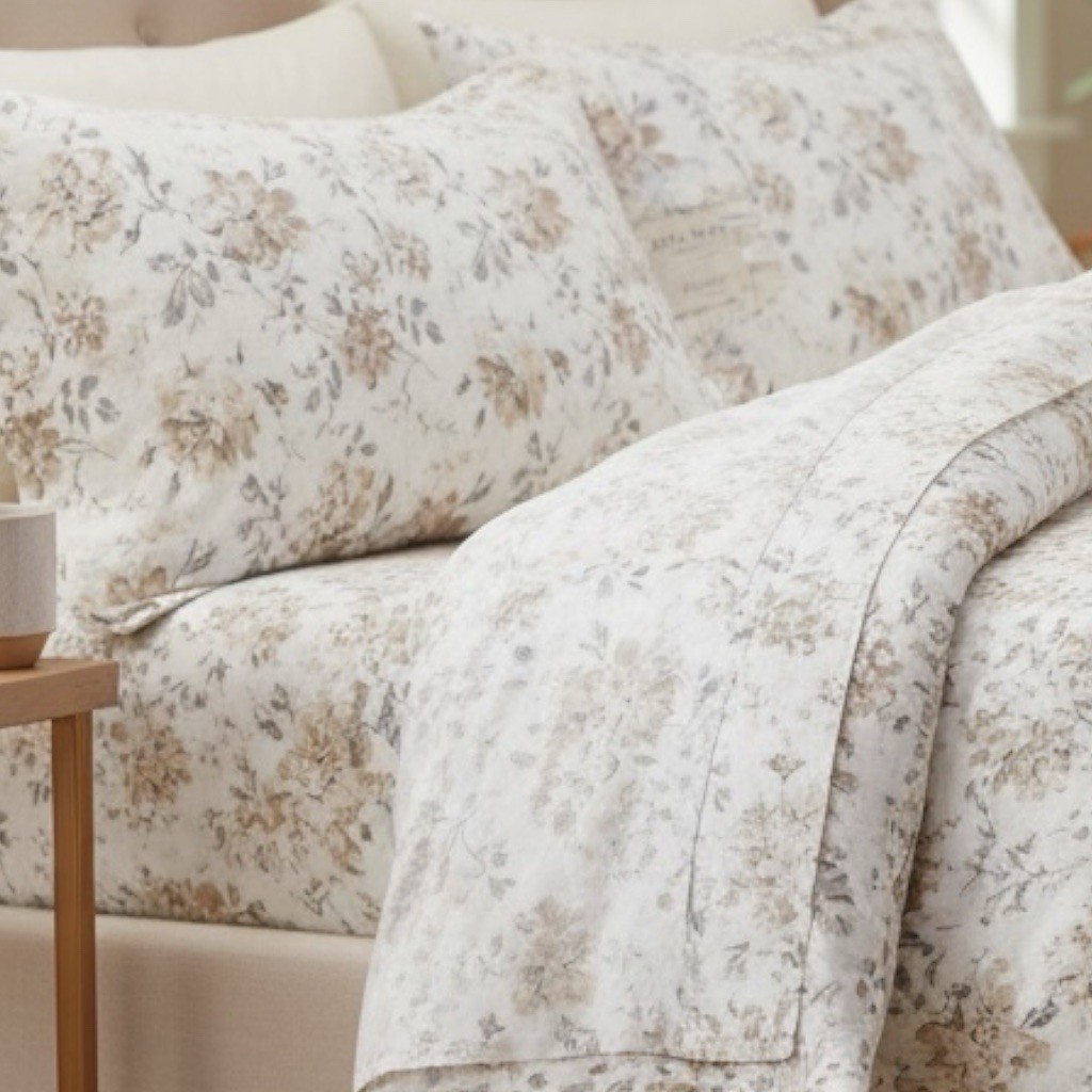 Laura Ashley Soft Cotton Flannel Sheet Set Full Floral Beige Extra Soft gallery