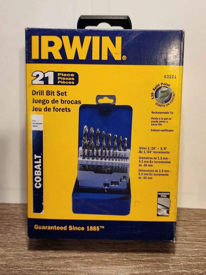 NEW SEALED PACKAGE IRWIN Drill Bit Set Cobalt Alloy Steel Jobber 21-Piece gallery