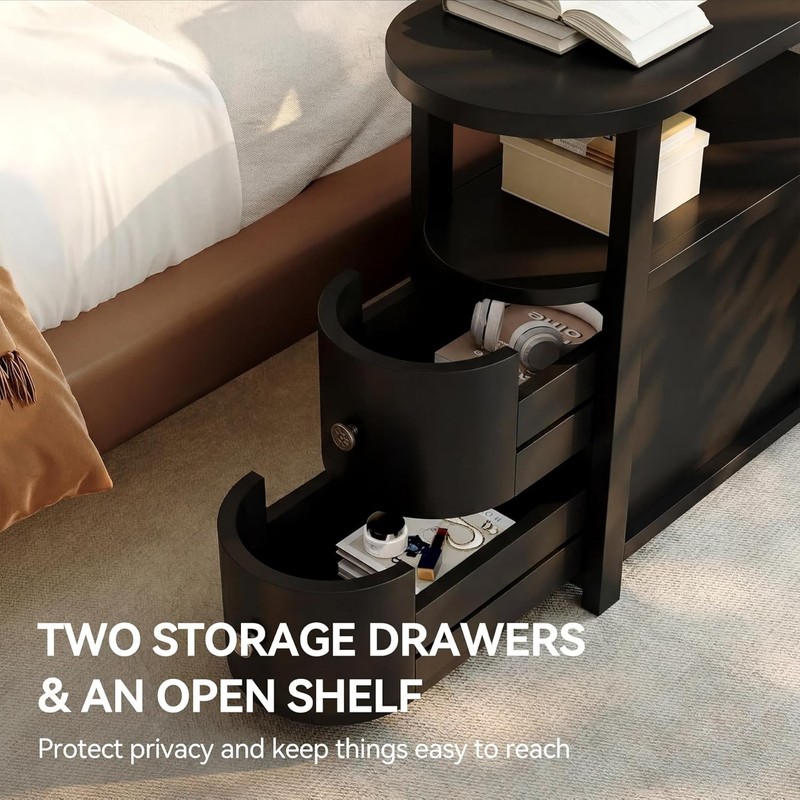 Solid Wood End Table with 2 Drawers&Open Shelf, No Assembly Required Side Table gallery