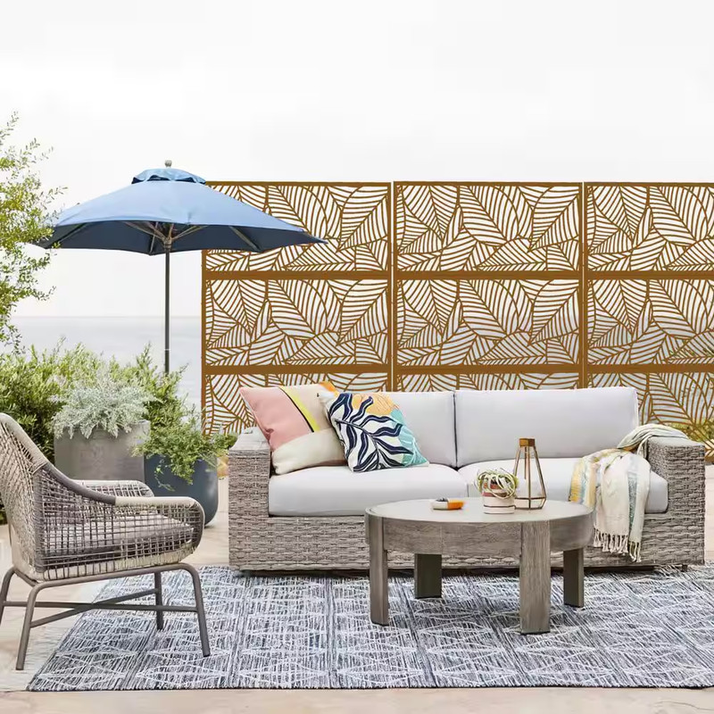 Modern 75 In. W X 48 In. H 3-Panel Rust Color Outdoor/Indoor Privacy Wall Divide gallery