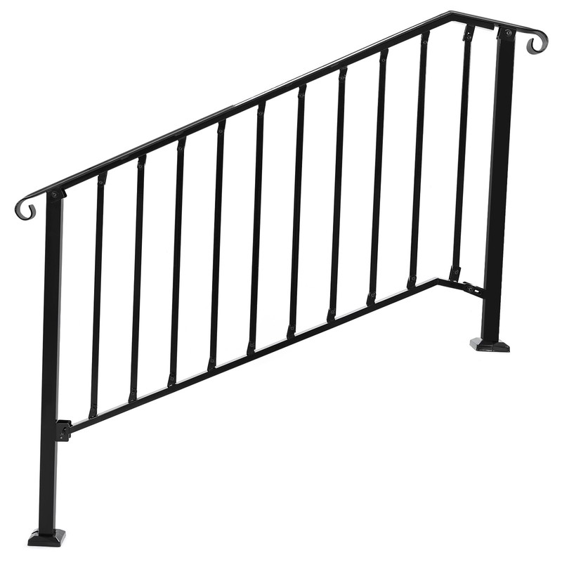 Adjustable Handrail Fit 4 or 5 Steps Stair Railing Hand Rail Outdoor Steel Black gallery