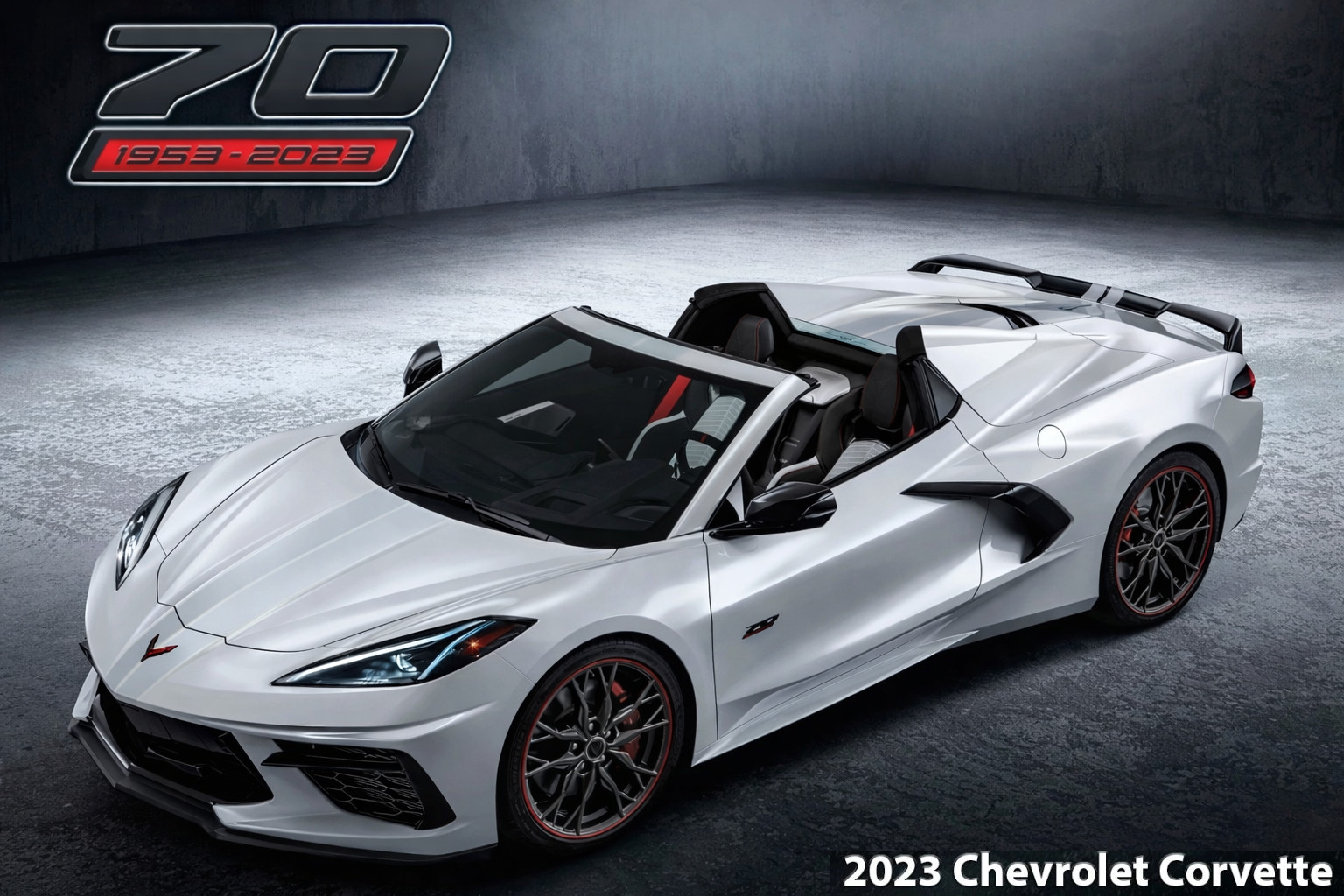 2023 Corvette Stingray Pearl White 70th Anniversary Retro 8x12 Metal Sign gallery