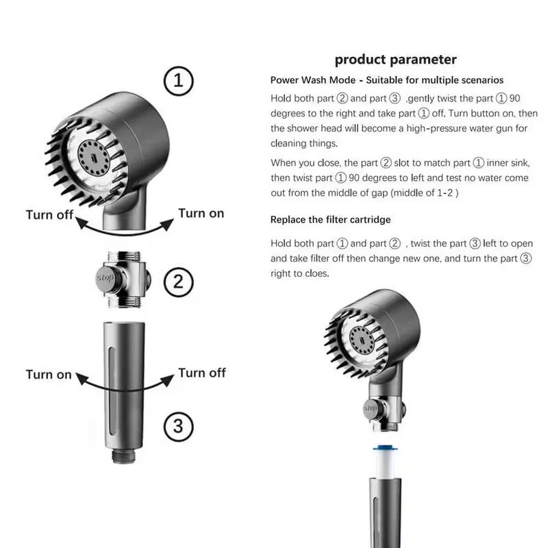 1-Piece 3-Spray Modes Filtered Handheld Shower Head with 75 In. Stainless Hose, gallery