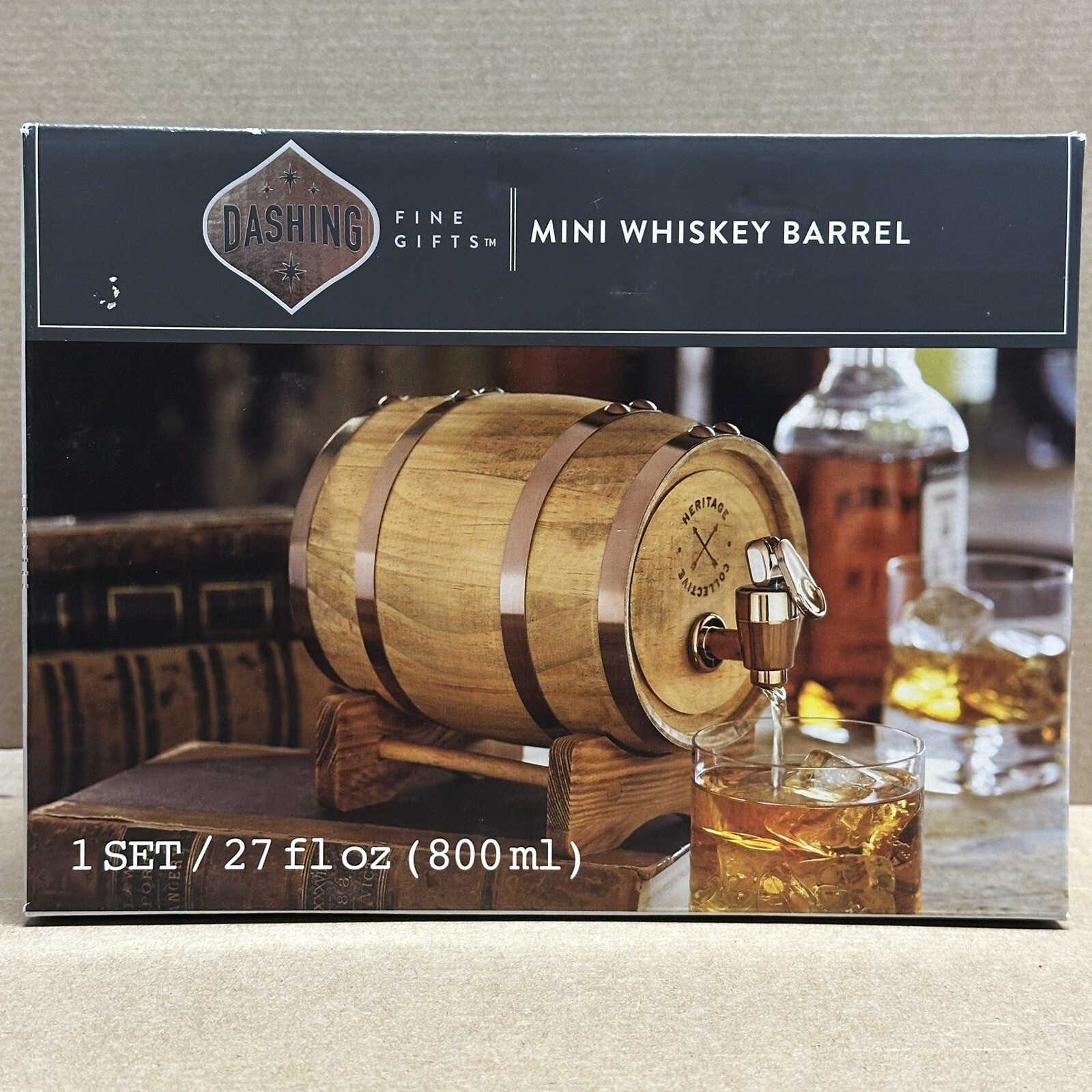 Dashing FINE GIFTS Mini Whiskey Barrel Brand New In Box 1SET/27 Fl oz NEW !!! gallery