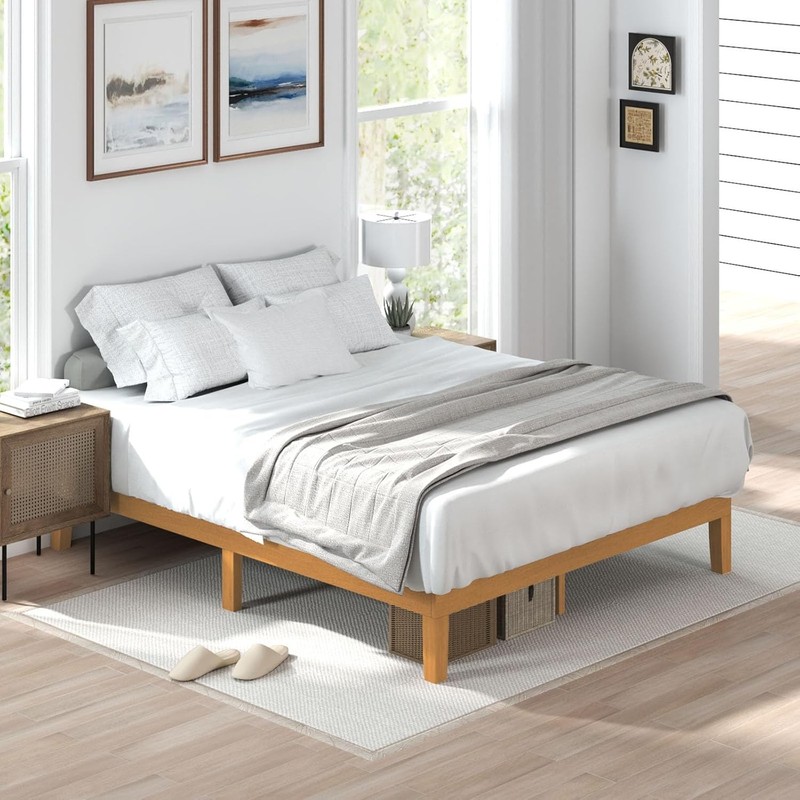Solid Wood Bed Frame Wooden Platform Bed with Support Slats,Twin Full Queen King gallery
