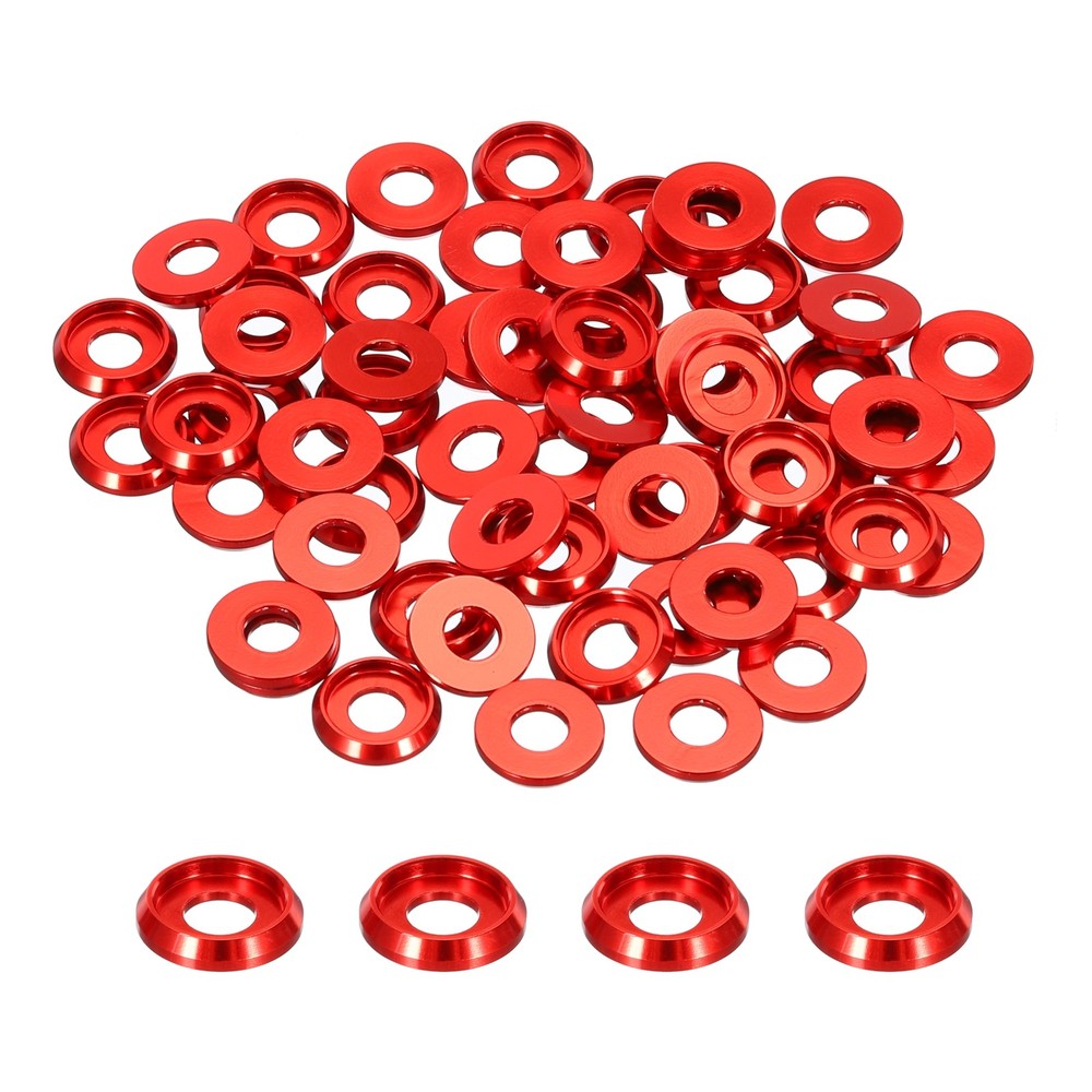 M5 Cone Cup Countersunk Washers,5mm/0.2" Aluminum for Screw RC,60PCS(Red)