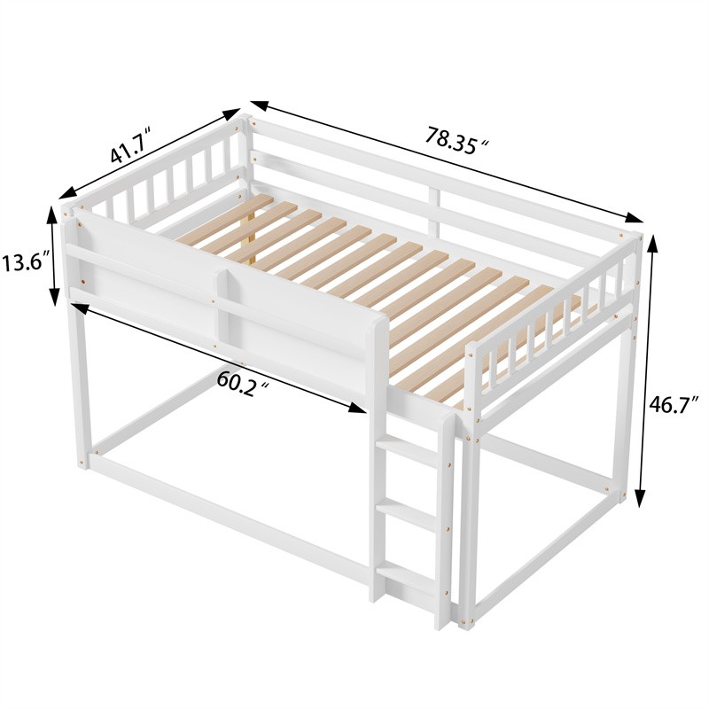 Solid Wood Low Twin Size Bunk Bed Floor Bunk Bed with Ladder for Kids Juniors gallery