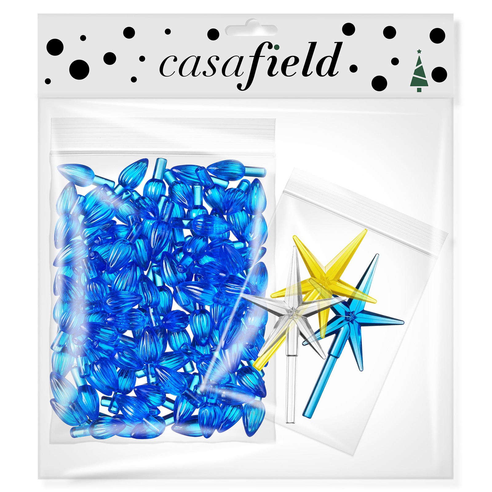 108 Replacement Blue Ceramic Christmas Tree Twist Light Bulbs, 3 Star Toppers gallery