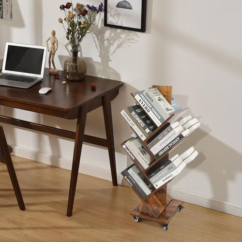 Rotating Tree Bookshelf - 360°Space-Saving Bookcase, 7 Tiers Big Brown gallery