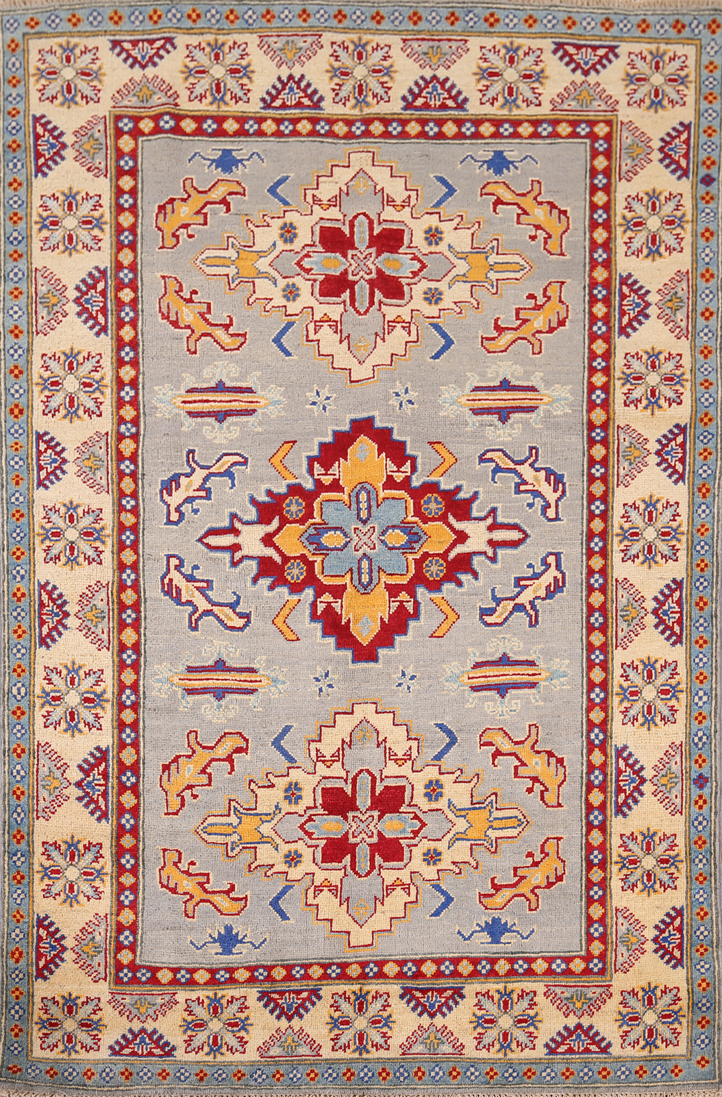 Vibrant Color Geometric Kazak Pakistani Oriental Rug Greys & Charcoal 4x6 ft gallery