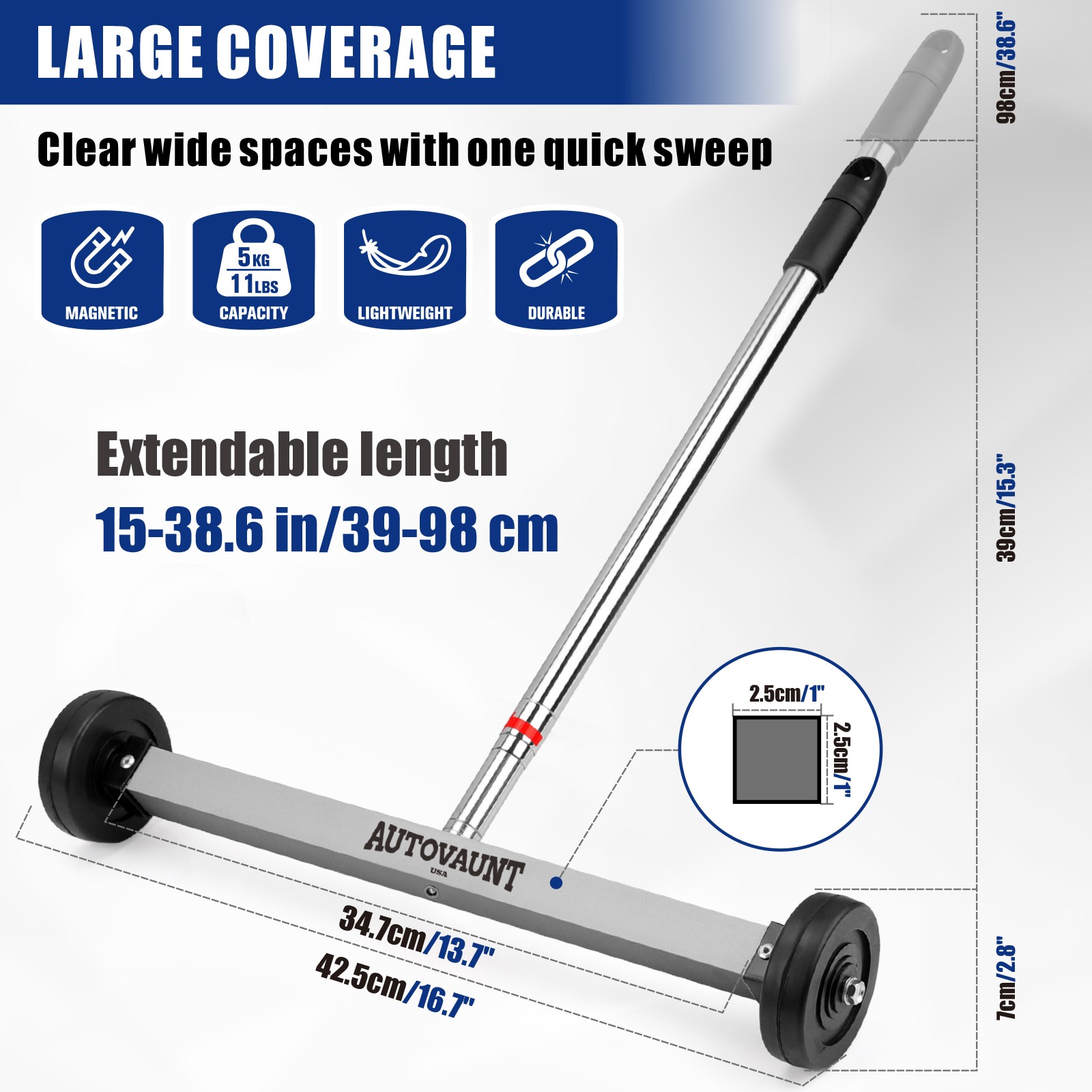 17in Magnetic Sweeper Telescoping with Wheels Rolling Sweeper Lawn Yard Grass gallery