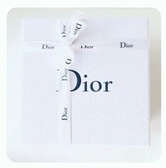 Dior White Gift Storage Box with Charcoal Grey Logo & Ribbon Large 8″x 8″ x 3.5″