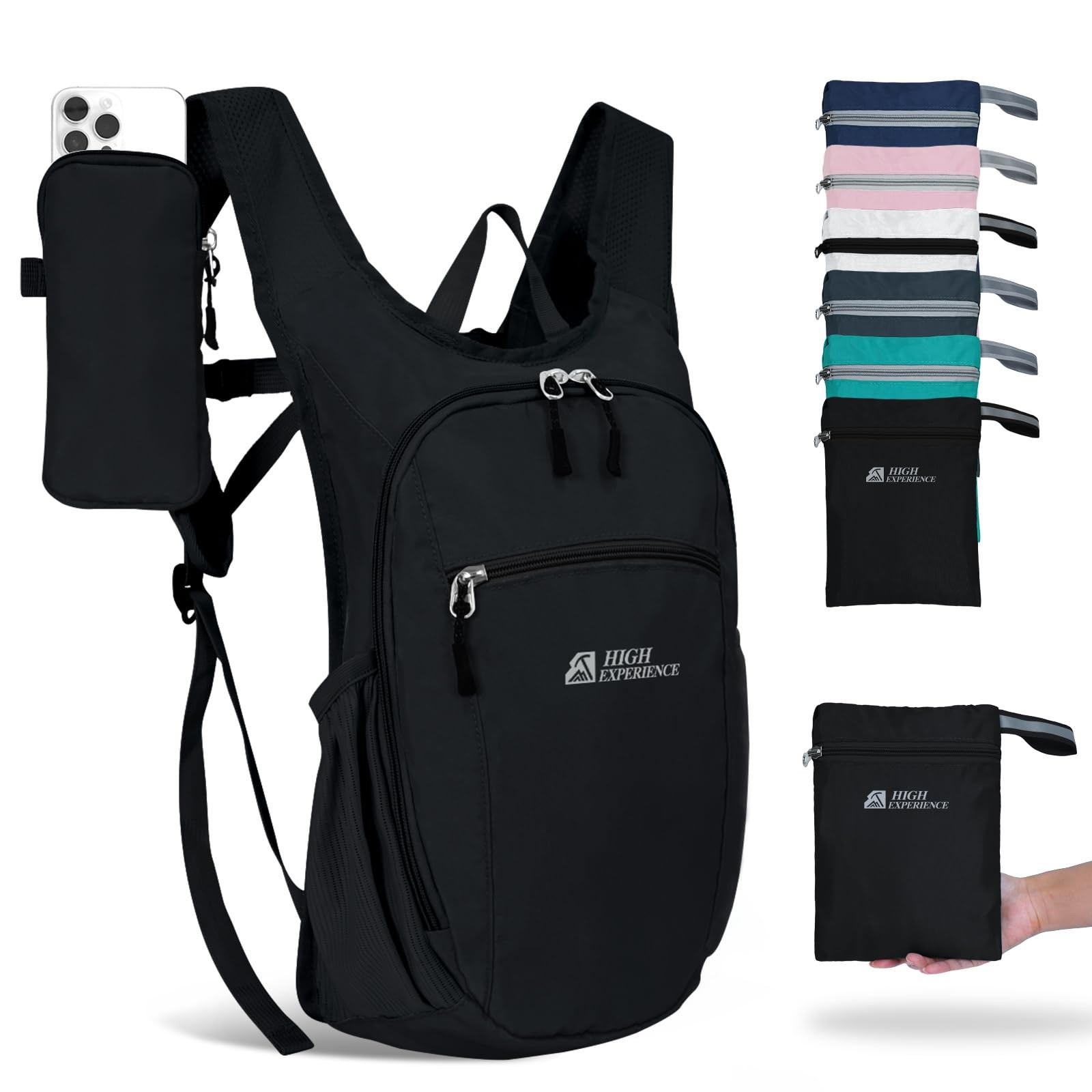 10L Black Small Daypack Lightweight Packable Travel Foldable Backpack Men