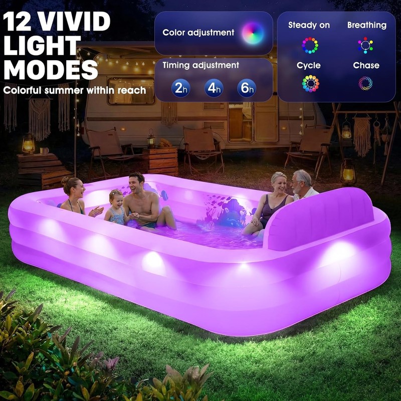 Extra Large Solar-Powered Inflatable Pool With Lights for Family Fun - 120x73x20 gallery