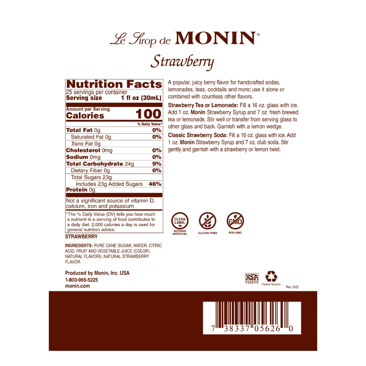 Monin Strawberry Syrup (750mL), H-Strawberry gallery