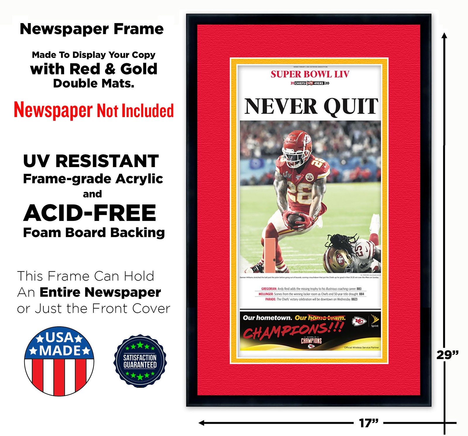 11x22 Newspaper Frame With Red and Gold Double Mats gallery
