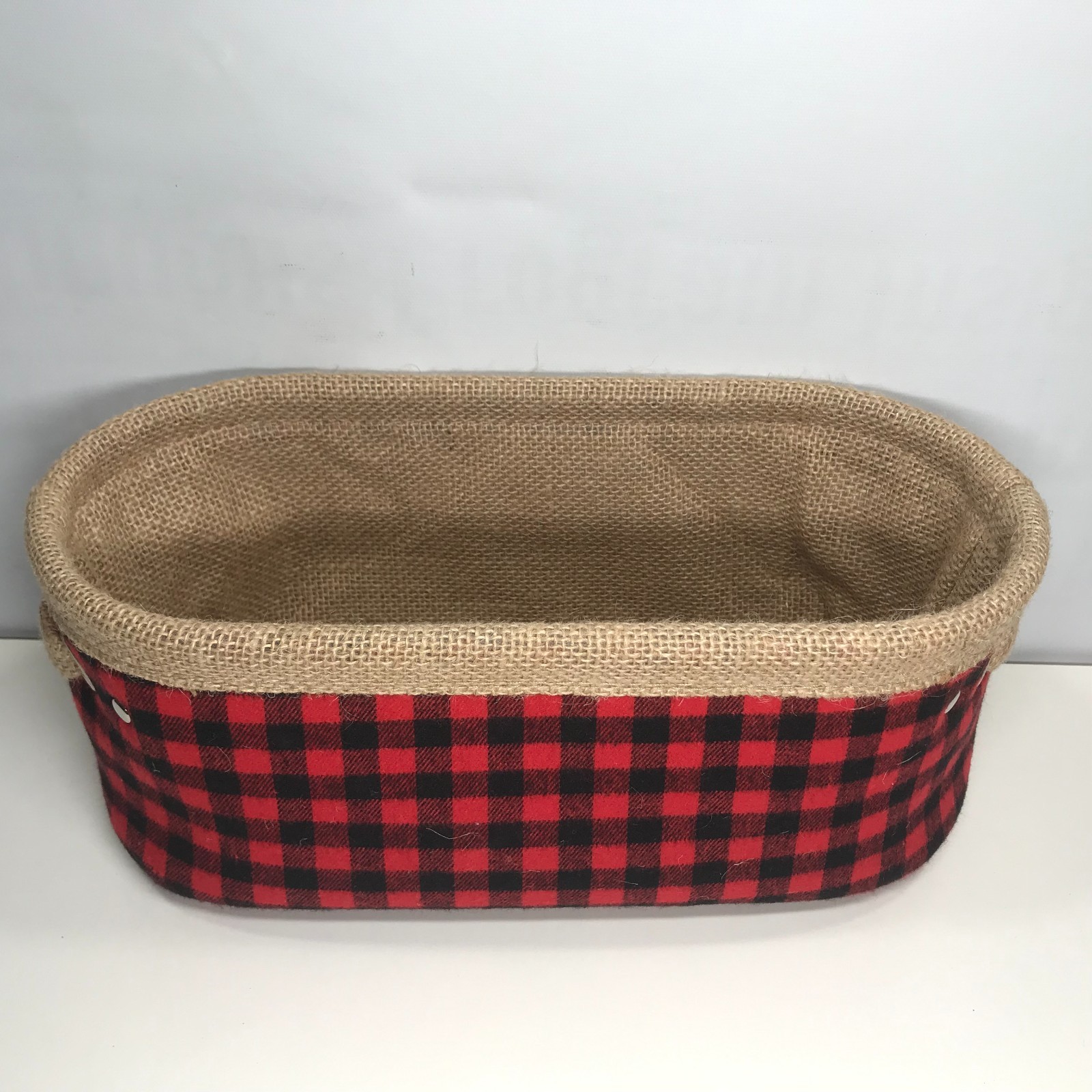 Red Buffalo Plaid & Burlap Storage Basket - Rustic Home Decor Organizer gallery