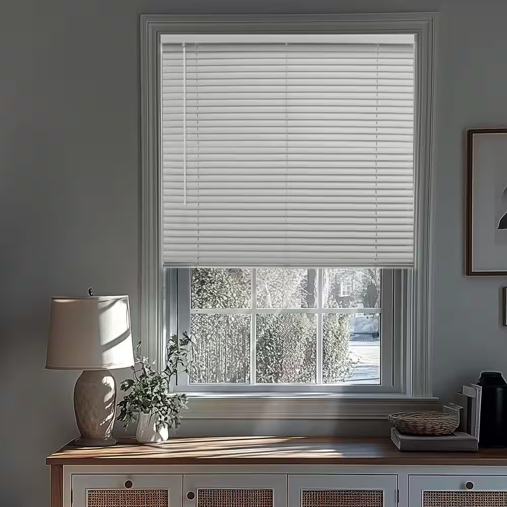 Midnight White Cordless Blackout Vinyl Mini Blind with 1 In. Slats - 74 In. W X gallery